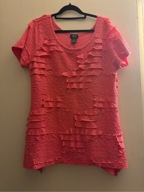 Shannon Ford New York Coral Textured Ruffle Top | Size Medium